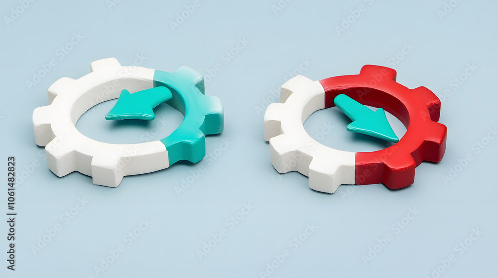 Poster two interlocking gears in contrasting colors, symbolizing rotation, collaboration, and mechanical fu