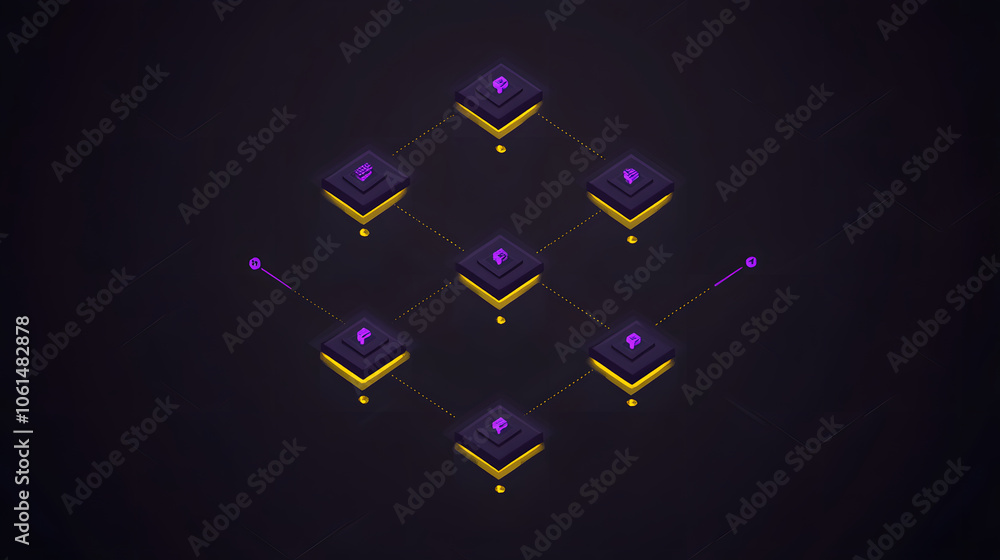 Aufkleber A geometric design featuring interconnected purple and yellow shapes against a dark background, creating a striking visual pattern.