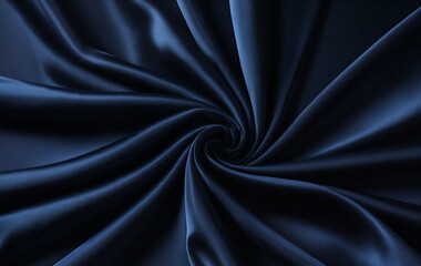 Fototapeta premium Smooth elegant dark blue satin cloth forming a spiral, luxurious textile background