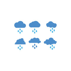 Abstract wet and rainy weather icon with water droplets falling from the cloud. Simple rain cloud logo