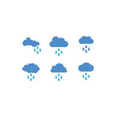 Abstract wet and rainy weather icon with water droplets falling from the cloud. Simple rain cloud logo