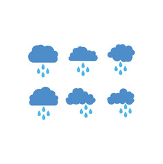 Abstract wet and rainy weather icon with water droplets falling from the cloud. Simple rain cloud logo