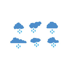 Abstract wet and rainy weather icon with water droplets falling from the cloud. Simple rain cloud logo
