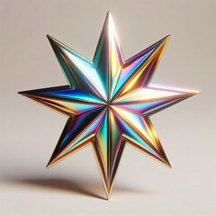 A Metallic glowing iridescent star on a white background