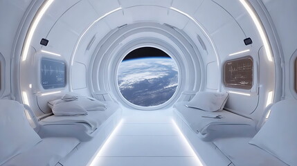 A futuristic space station interior with a hospital, Generative AI