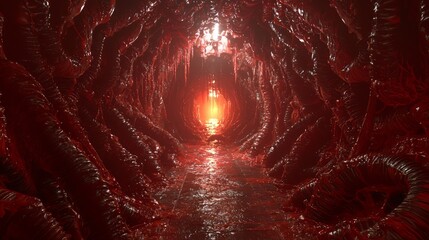 Terror in the Biomechanical Lair - Ultra-Detailed 3D Render of Fleshy Textured Underground Horror.