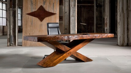 Rustic Wooden Desk X-Shaped Legs