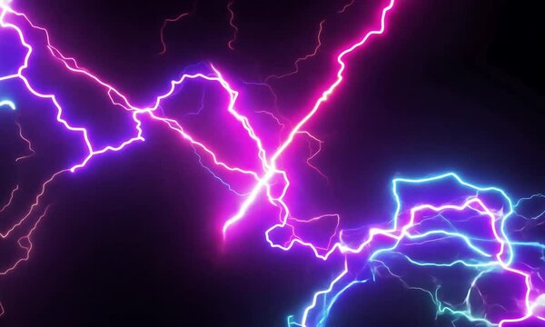 Neon colorful abstract lightning on black background. Generative AI