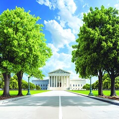 Obraz premium Supreme Court Building with Trees and Pathway.
