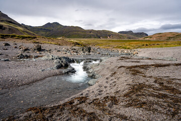 Fascinating Atlantic coast in Iceland with rocks and sea waves from the North Atlantic