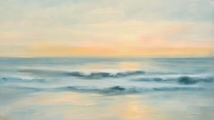 Fototapeta premium As dawn breaks, golden rays dance on the gentle ocean waves, creating a peaceful atmosphere. The horizon glows softly, inviting a new day filled with potential.