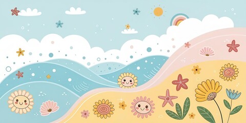 minimalist cute cartoon summer background