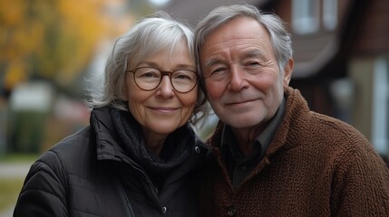 Portrait of a joyful elderly couple enjoying each others company in nature