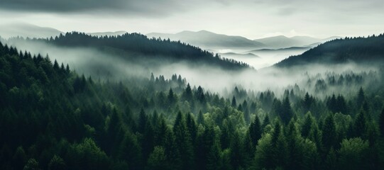 Foggy forest landscape nature trees mist. © Rawpixel.com
