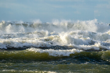 Stormy sea and foamy waves at the coast of The Baltic Sea near Paldiski, Estonia, Northern Europe
