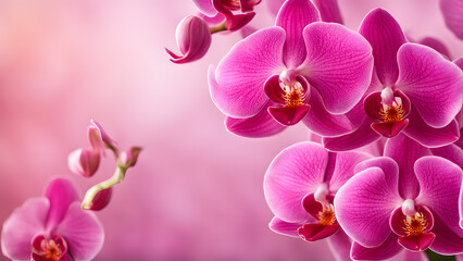 A close up of a bunch of pink orchids