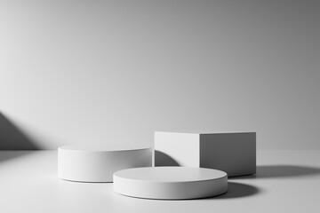 empty white podium on background, showcase product,  Mock up podium for product presentation, 3d render
