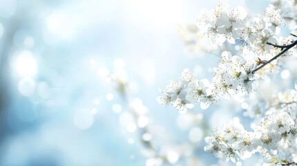 Naklejka premium Delicate white blossoms adorn a branch, closeup of spring's beauty in nature's embrace