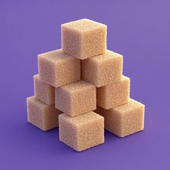 Pyramid of Brown Sugar Cubes on Purple Background