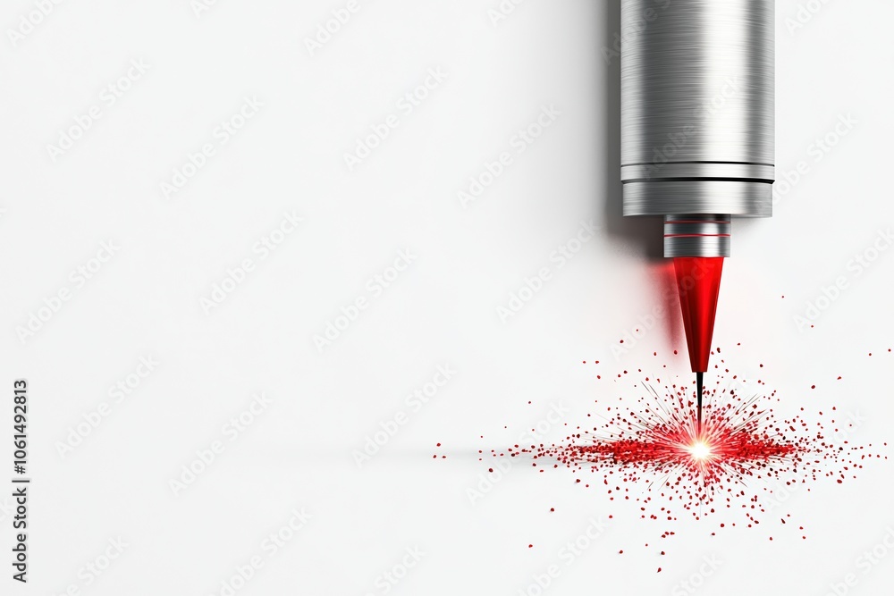 Poster red marker tip leaving a sparkling trail on a blank white background.