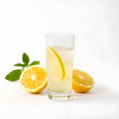 Fototapeta premium A clear glass filled with lemon juice on a white background