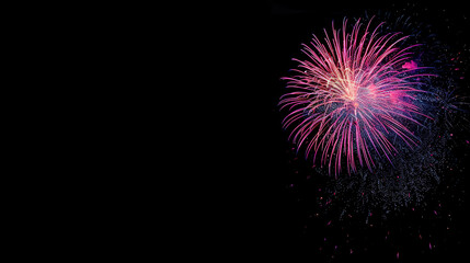 Vibrant Burst of Colorful Fireworks in Night Sky, Symbolizing New Beginnings or Breakthroughs, with Expansive Sky and Copy Space