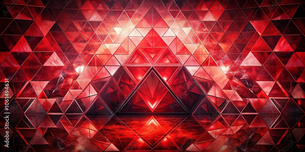 Poster stunning double exposure red abstract facet background with low poly geometric triangles for creativ