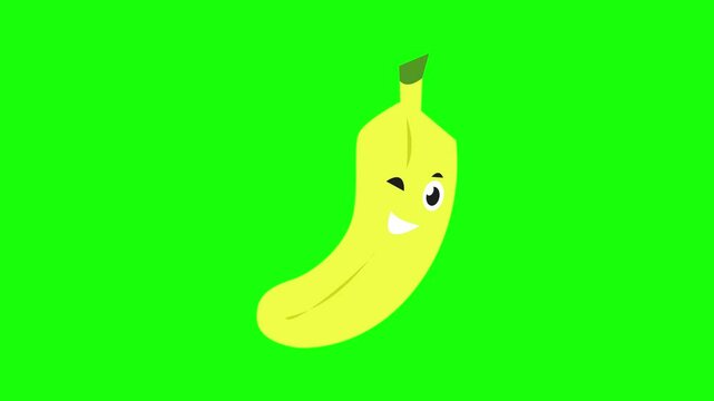 Set cute fruit character 2d animation. Green screen. Cartoon flat illustration style.
