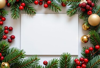 christmas background with fir branches and cones