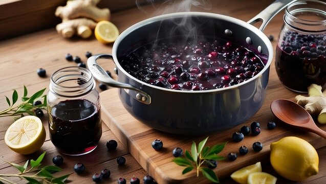 Homemade Elderberry Syrup Preparation.