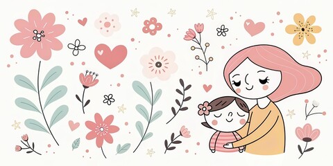 minimalist cute cartoon mother 's day background