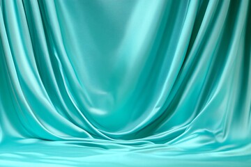 Teal Satin Fabric with Smooth Drapery Texture