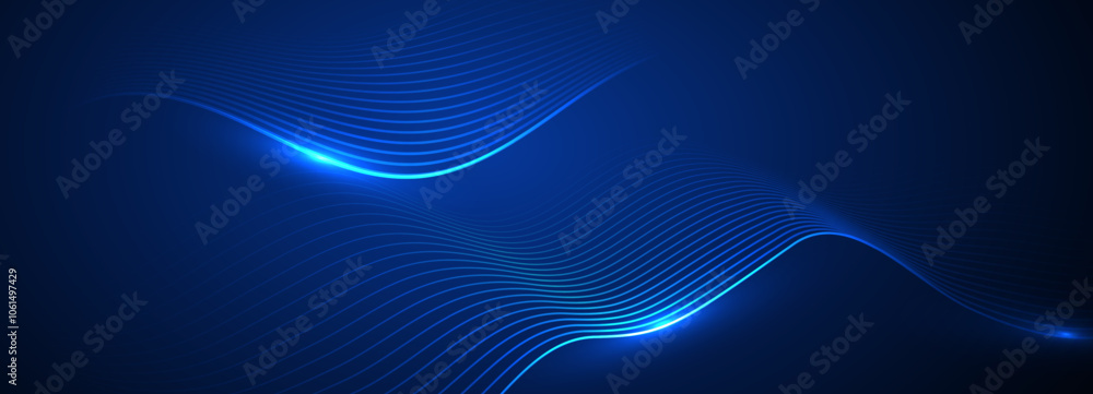 Aufkleber dynamic abstract blue wave lines on dark background.