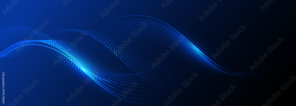 Poster Dynamic abstract blue wave lines on dark background.