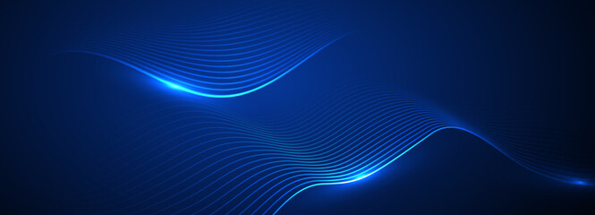 Dynamic abstract blue wave lines on dark background.