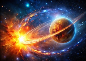 Obraz premium Stunning Long Exposure Illustration of a Fireball in Space with Vibrant Colors, Cosmic Elements, and Stellar Background for Astronomical Art and Science Enthusiasts