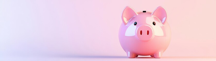 3D rendering of a digital piggy bank with glowing cash back symbols being deposited, Digital piggy bank with cash rewards, Modern and playful
