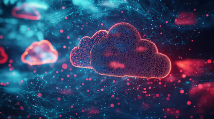 elements of cloud computing and virtualization to create an abstract background that represents the future of technology and communication