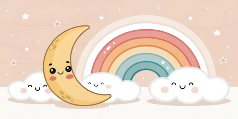 Fototapeta premium minimalist cute cartoon moon crescent background
