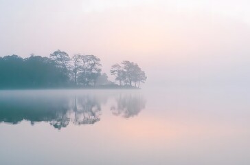 Fototapeta premium misty lake with trees in the background