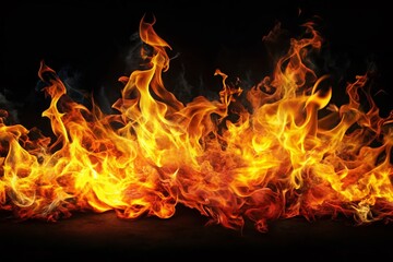 Fototapeta premium Stunning Panoramic Photography of Isolated Fire Flames on Black Background for Dramatic Visual Impact