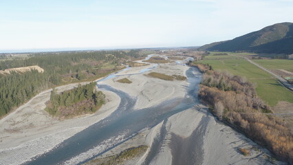 An drone photo of Rangitata River