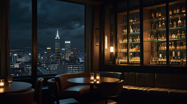 A jazz bar with a view of the city