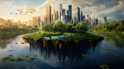 Obraz premium A powerful image representing the struggle between urbanization and conservation, showcasing human choices impacting the planet.