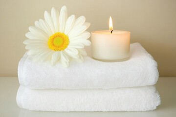 Minimalist Bathroom Shelving with Towels and Candle