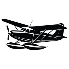 Black airplanes top view. Military jet fighter silhouette icons