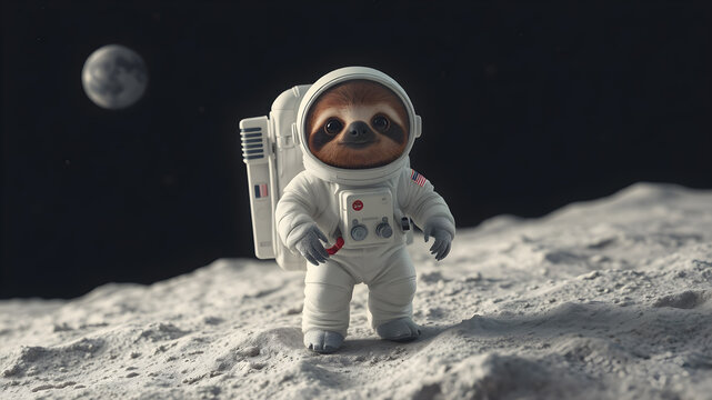 portrait of a cute funny sloth in space, waving. out of space.on moon.on mars - Powered by Adobe