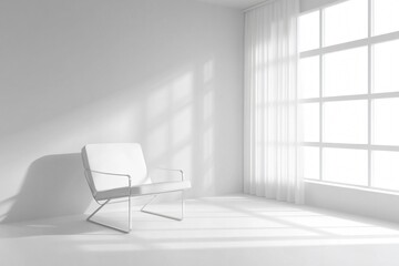 Minimalist Room with Central Chair Under Soft Light