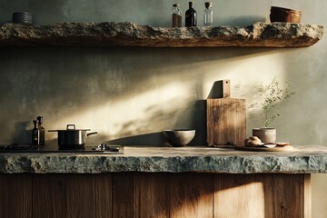Rustic Kitchen with Wooden Cabinets and Stone Countertop