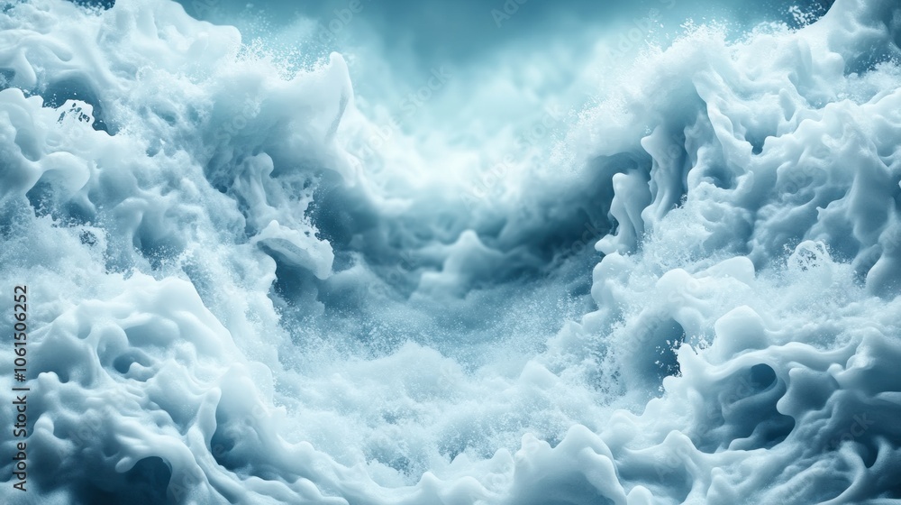 Poster roaring ocean waves crash with powerful force, creating a mesmerizing sea foam display, ai